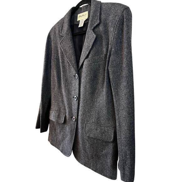 Vintage Eddie Bauer Women’s 100% Wool Herringbone Blazer Size Small Gray - Picture 4 of 6